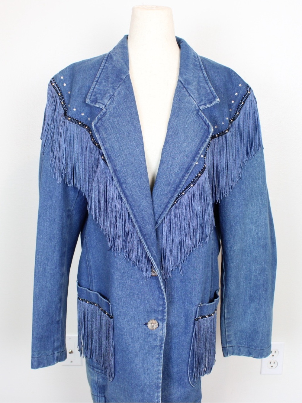 Vintage David David Denim Jacket with fringe. size M